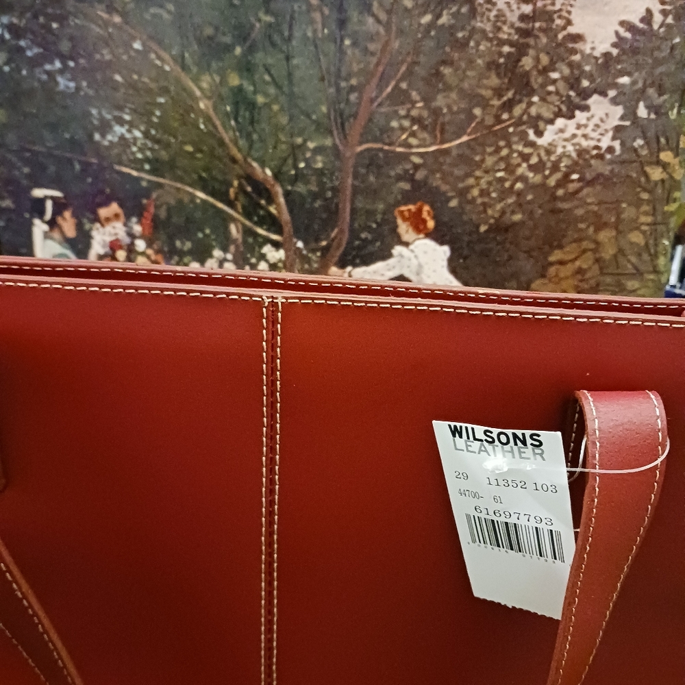 Wilson's VINTAGE Red Leather Large Bag.👜NEW Size L.16"×H.12",Nice Gift!🎁 - Picture 13 of 16